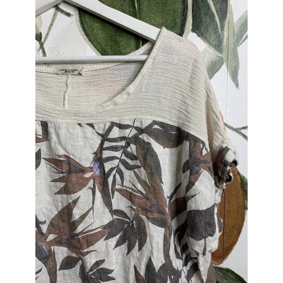 Lungo L'Arno Italy Made 1X Floral Rolled Sleeves Floral Blouse 100% Linen - Picture 2 of 9